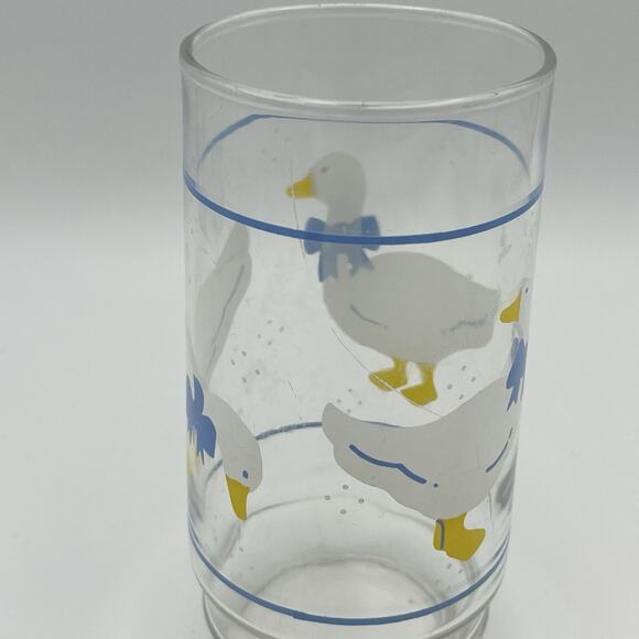 Libbey Drinking Goose Glasses White Geese With Blue Bow Vintage Set Of 2 - Picture 10 of 10